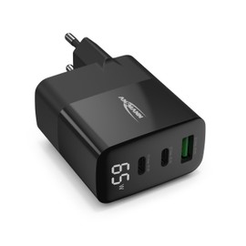 ANSMANN 3-Port USB Charger with up to 65 W/Power Delivery and Quick Charge 3.0 Charger with Intelligent Charging Control/Ideal for Smartphone, Tablet, Table Fan, LED Devices, etc.