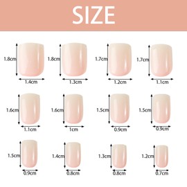 COLOFALLA Pack of 24 Glue-On Nails, Short French Artificial Nails, Fake Nails, Press On False Nails, Light Pink Nail Art, Fingernails for Women (Gradation)
