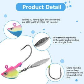 Bladed Jig Heads Swimbait Jig Head with Willow Blade 3D Eyes Fish Head Underspin Fishing Jigs Weighted Spin Head Jig Heads for Bass Trout Walleye Crappie 1/4oz 3/8oz 1/2oz