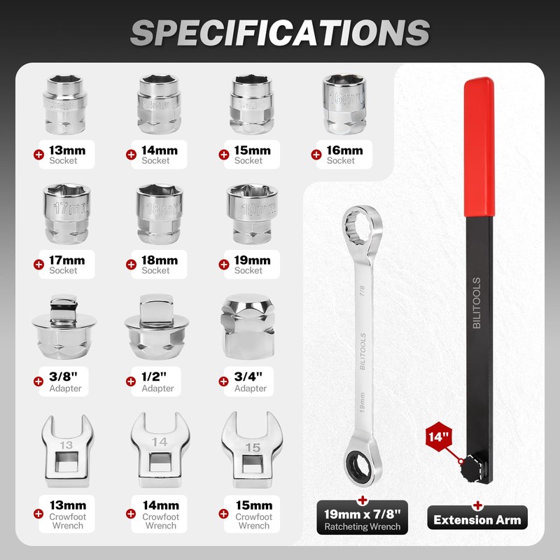 BILITOOLS 15-Piece Universal Serpentine Belt Tool Set,Belt Tensioner Tool Kit