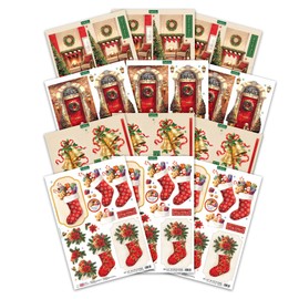 Katy Sue Deck The Halls Die-Cut Decoupage Pack. 12 A4 Pre-Cut Die-Cut Decoupage Sheets for Christmas Card Making Supplies & Card Toppers Featuring Christmas Stocking, Fireplace, Jingle Bells & More