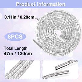 PAGOW 4 Pairs Rhinestone Glitter Rope, Crystal Bling Bling Shiny Round Shoe Laces for Sneakers, Drawstring Cords Replacement for Sweatpants Shorts Crystal Hoodies (White, 120cm)