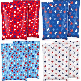 Eaasty 48 Pieces Large Plastic Patriotic Gift Bags Bulk 16 x 12 Inch 250th Anniversary Treat Candy Goodie Bags Red Blue and White Star for Veterans Day Party Favor Gift Giving