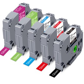 RAEMALL Compatible with Brother Label Tape TZe335 TZe435 TZe535 TZeMQG35 TZeMQP35 TZe Label Refills, 12mm 0.47 Inch Laminated White on Color Compatible with Brother P Touch Label Maker PT-D210 H110