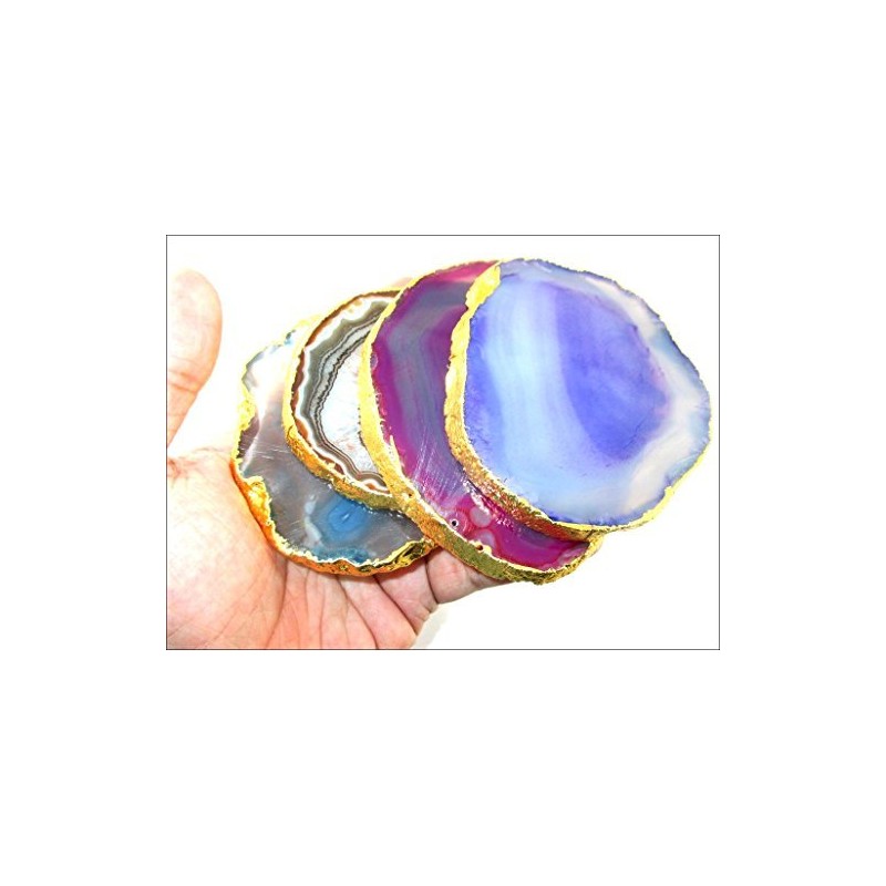 Jet International Set of 4 (four) Gold Plated Agate Slice