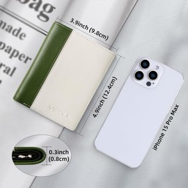 VISOUL Q06 Men's Genuine Leather Wallet with RFID Protection Large with Coin Compartment 10 Compartments Genuine Leather Wallet for Men Wallet Portmone, Beige and green, Casual