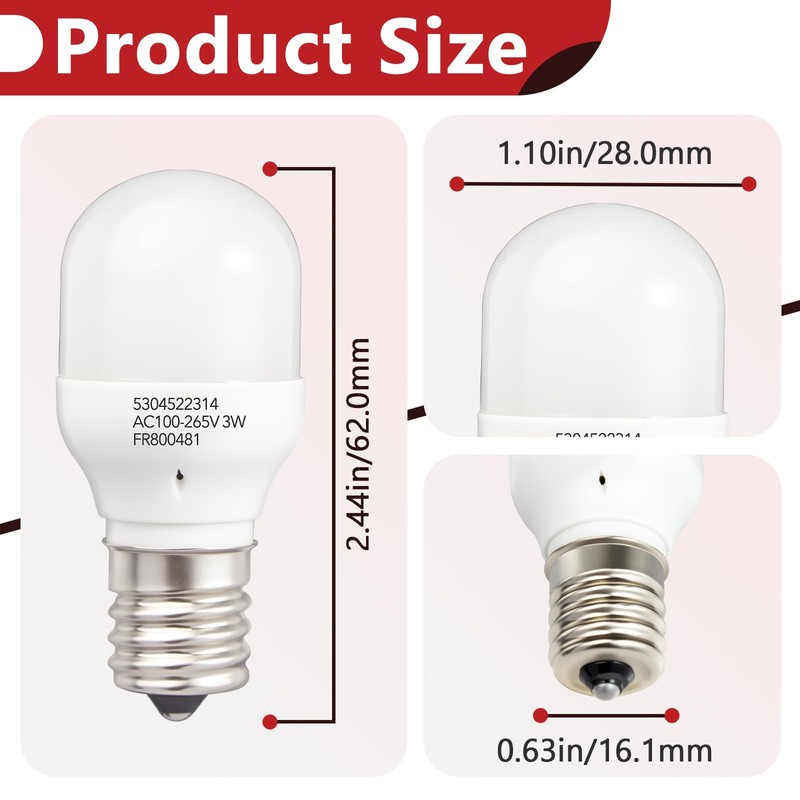 StreytoTek 2 Pcs 5304522314 Refrigerator LED Light Bulb for Frigidaire,