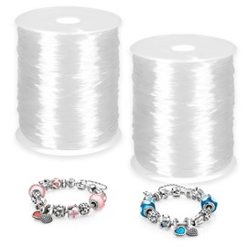 Cuerda de Pulsera de 0.5MM, Hilo de Elástico Transparente para Pulseras, Cordón Elástico para Abalorios, 2 Rollos(100M), para Joyería, Collares, Pulseras, Cordón para Collar