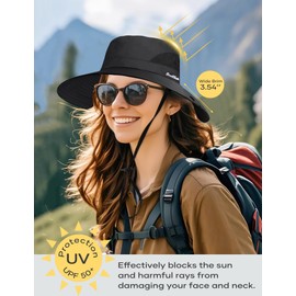 Becellen Women's Sun Hat, UV Protection Sun Protection Hat, Summer Hat, Wide Brim with Ponytail Hole, Outdoor Fishing Hat, Hiking Hat, Tropical Hat, Safari Hat, black, Unit size