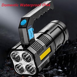 CLEZGO Flashlight Rechargeable USB High Lumens-Camping Flashlight with 4 Powerful LED Beads Handheld Flashlight for Home 4 Modes Waterproof for Outdoor Fishing Hiking Emergency