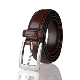 Sportoli Belts for Men Mens Belt Buckle Genuine Leather Stitched Uniform Dress Belt - Wine - Size 48 (Waist 46)