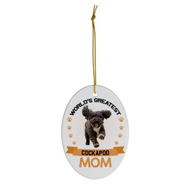 World's Greatest Black White Cockapoo Dog Mom Christmas Ornament 2025 - White Oval Ceramic Memorial Keepsake Gifts for Dog Lovers