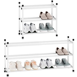 STORAGE MANIAC Expandable Shoe Rack, 12 Pairs Stackable Small Shoe Rack, Metal Adjustable Shoes Organizer for Closet, Entryway, Hallway, Garage, Front Door, Shoes Shelves, White 3 Tier