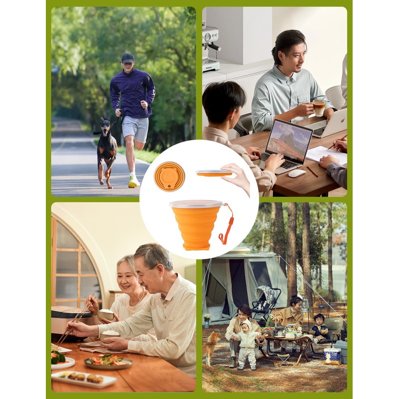 happkau Folding Cup, Set of 2, Folding Cup with Lid,