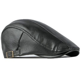 Qianuer Newsboy Hats for Men Leather Ivy Flat Cap Gatsby Driving Cabbie Beret Black