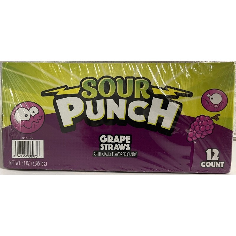 Sour Punch Straws Grape King Size Candy Bulk 12 Ct