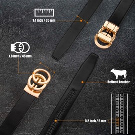 JEKIXHUA Men's Leather Ratchet Belt with Luxury Designer Buckle - Adjustable Dress Belt for Perfect Fit (Gold-1, 26" to 45" Waist Adjustable)