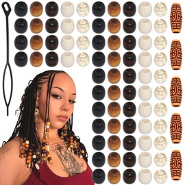Arocooy 80pcs Wooden Hair Beads for Braids Multi Style Gold Wood Beads Boho Loc Dreadlock Hair Jewelry Acrylic Beads Long Tube Hair Accessories for Women