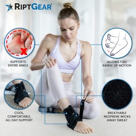 RiptGear Ankle Brace Support for Men and Women - Compression Support for Sprained Ankle - Open Heel Foot Adjustable Straps for Recovery - Achilles Tendon Support Stabilizing Bandage (Large)
