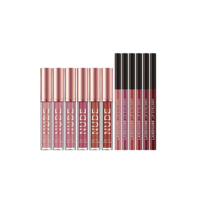 6 Pcs Velvety Matte Lip Gloss + lip Liner Set