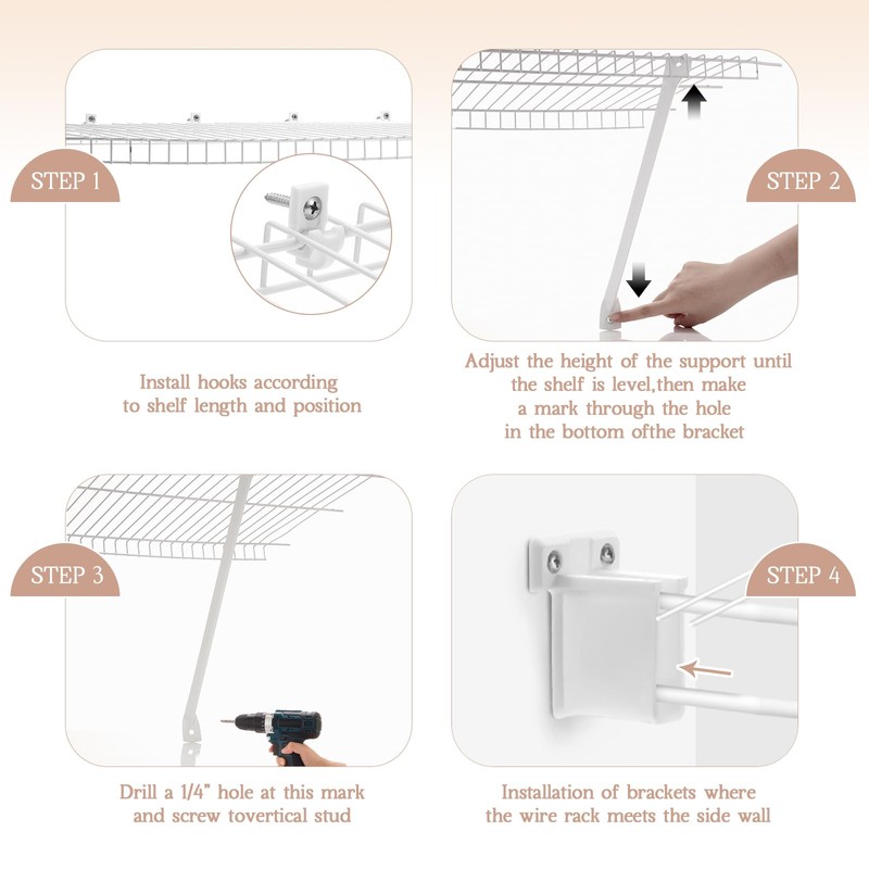 Innconee 6 Pcs 12 Inch Support Brackets for Wire Shelving