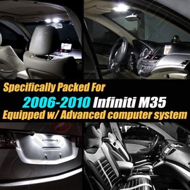 10Pc Canbus Error Free Super White 6000K Car Interior LED Light Kit Compatible with 2006-2010 Infiniti M35 Equipped w/Advanced Computer system