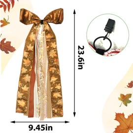 Ftuuo Large Maple Leaf Ribbons Bow for Wreath, Orange Glitter Dot Fabric Ribbons Set Assorted Leaf Lace Ribbon Stripe Clip-On Wreath Sash Ribbon Bundle for Fall Thanksgiving Home Indoor Outdoor Decor