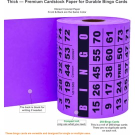 Carewon 250 Bingo Cards, Paper Bingo Sheets, Large Print, Disposable or Reusable for Daubers or Chips - Purple (8 Color Selection)