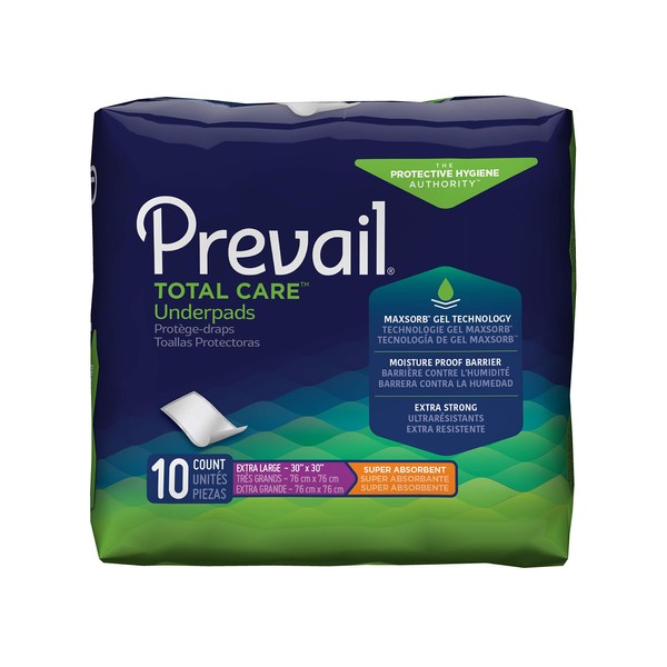 Underpad Prevail Super, 30 X 30 Inch, Heavy Absorbency, UP-100 - Pack of 10