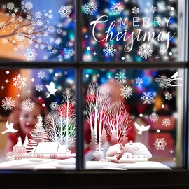 Topeedy 4 Sheets Christmas Window Cling Stickers,Reusable Double-Side Window Stickers White Window Decal for Christmas Party Decoration-