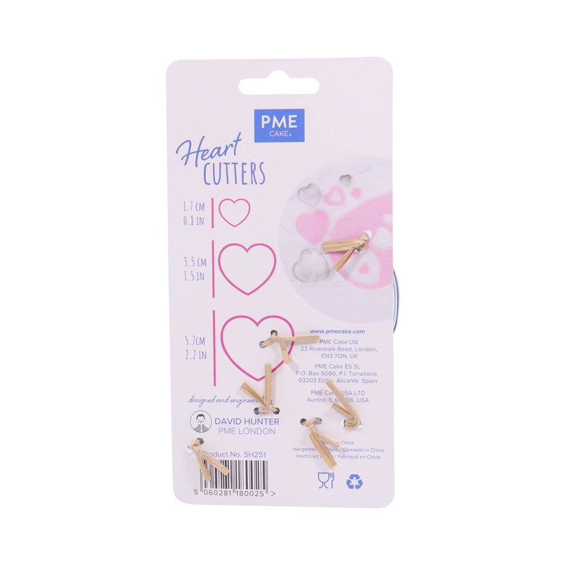 PME Stainless Steel Heart Cutters, Set of 3, Silver, 6