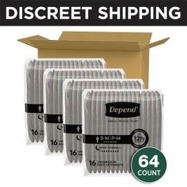 Depend Night Defense Adult Diapers, Incontinence Underwear for Men, Disposable, Overnight, Small/Medium, Grey, 64 Count (4 Packs of 16), Packaging May Vary
