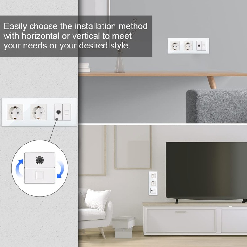 CNBINGO Glass Schuko Socket, Flush-Mounted, with Combination for CAT6 Network