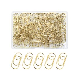 100 Pack Love Heart Shaped Paper Clips, Mini Paperclips Papers, 0.8inch Small Paper Clips for Office School Home Desk Organizers (Gold)