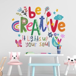 Yovkky Be Creative Inspirational Quote Wall Decals Stickers, Colorful Nursery Classroom Playroom Preschool Daycare Decor, Motivational Positive Saying Kids Teens Room Home Decorations Bedroom Art