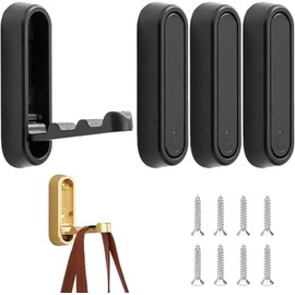 4 PCS Foldable Heavy Duty Alloyed Wall Hooks for Hanging Coats and Hangers, Sturdy Coat Hooks for Wall, Drawer Handle, Cabinet Handle Compatible with Adhesive Glue No Drill Design (Black)