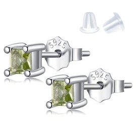 Onesmek Genuine Peridot Crystal Silver Earrings, Green Crystal Birthstone 925 Sterling Silver Women Earrings, 3MM Small Gemstone Earrings Peridot Jewelry Birthday Gifts for Women Young Lady