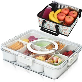 Artcome Divided Serving Tray with Handle, 8 Compartments, & Carry Bag - Snackle Box & Portable Snack Platters - Organize Snacks and Appetizers - Perfect for Picnics, BBQs, Outdoor Dining & Gatherings