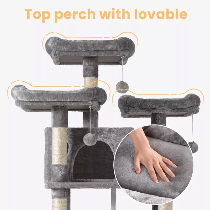 CA&T 68 Inches Multi-Level Large Big Cat Tower Cat Activity