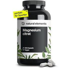 Premium magnesium Citrat - 2250 mg of 360 mg of elemental magnesium per day dose - 365 capsules - Laborgeprüft and without additives such as magnesium stearate - Hochdosiert, vegan and made in Germany