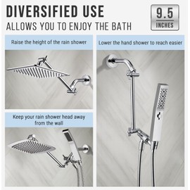 G-Promise Shower Head Extension Arm, Stainless Steel Adjustable Extender with Locking Set Screw, Rise or Lower Rainfall and Fixed Shower Head (9.5 Inch, Chrome)