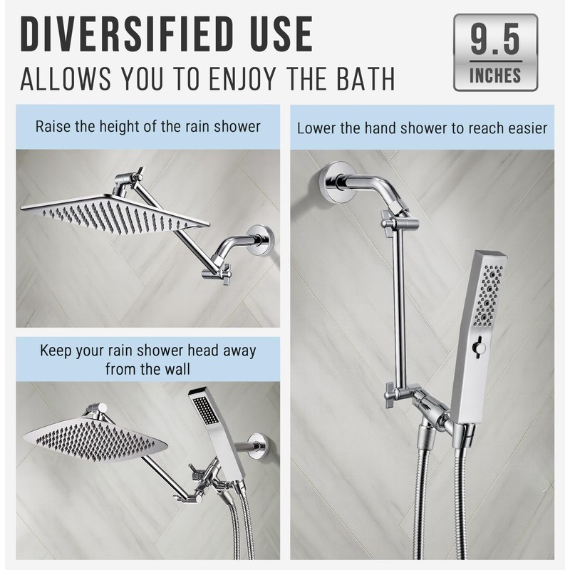 G-Promise Shower Head Extension Arm, Stainless Steel Adjustable Extender with