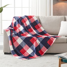 SOCHOW Flannel Fleece Blanket 127cm×150cm, All Season Plaid Red/Blue Blanket for Bed, Couch,Car
