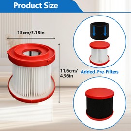 2 Pack 49-90-1900 Wet Dry Vacuum HEPA Filter Replacement Compatible with Milwaukee Vacuum Cordless M18 Fuel Filter 0780-20 0880-20, with 4 Foam Sleeve Filters & 1 Brush