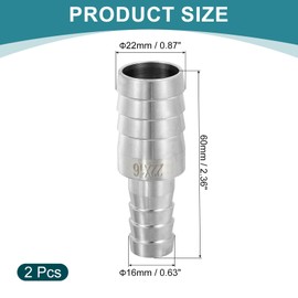 uxcell 2Pcs 7/8" to 5/8" Hose Barb Reducer Pipe Fitting, 304 Stainless Steel Hose Pipe Fitting Sanitary Adapter for Vacuum Systems, Industrial Pipe Connections, Silver