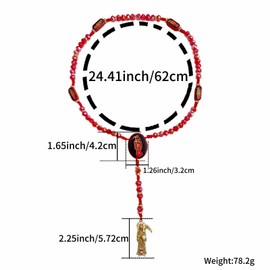 BONITTER Black Holy Death's Necklace Wooden Santa Muerte Necklace Red Rosaries Beads Blessing Crafted Rosario de la santa muerte Prayer Gift For Women Men, One Size, Wood, No Gemstone