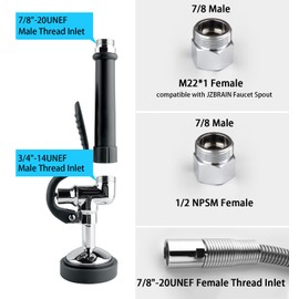 JZBRAIN Spray Valve with 45 inches Flexible Stainless Steel Hose High Pressure Pre Rinse Sprayer Nozzle Assembly for Commercial Kitchen Sink Faucet Wall/Deck Mount