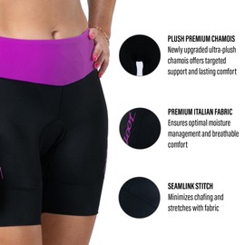Zoot Women’s Core 6-Inch Tri Shorts, Quick Dry Performance Triathlon Short with Cycling Chamois Pad, Pockets & UPF 50+ Fabric - Deep Purple - Medium