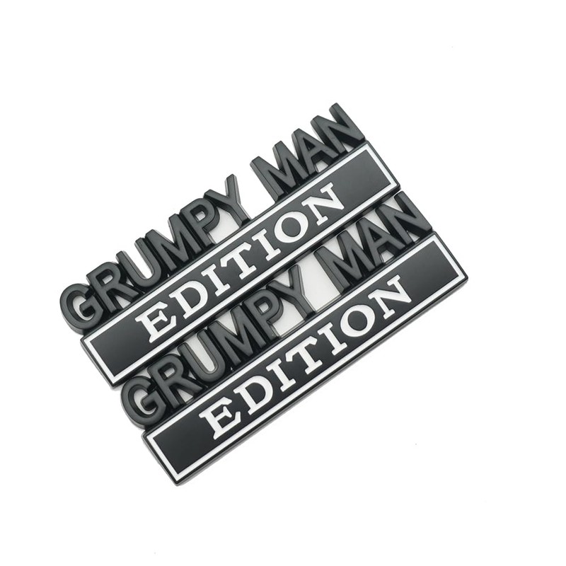 2pcs Metal Grumpy Man Edition Door Tailgate Bumper Emblem Bsdge