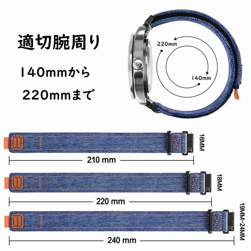 ANNEFIT Denim Watch Band, Casual Watch Replacement Band, Fabric Velcro